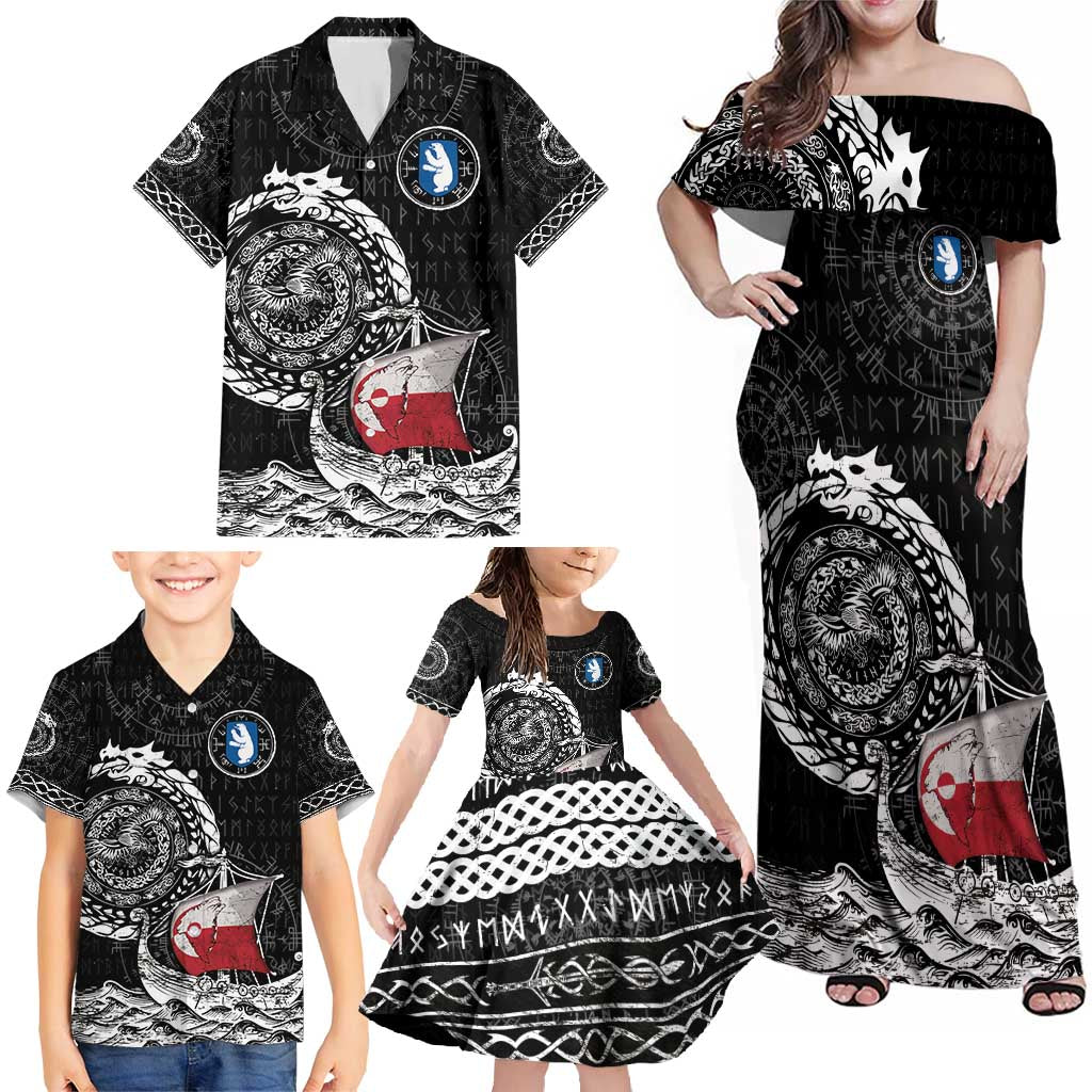 Personalized Viking Greenland Family Matching Off Shoulder Maxi Dress and Hawaiian Shirt Greenlander Viking Ship