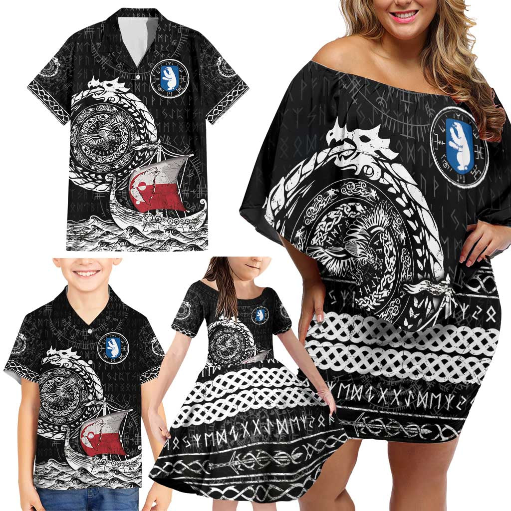Personalized Viking Greenland Family Matching Off Shoulder Short Dress and Hawaiian Shirt Greenlander Viking Ship