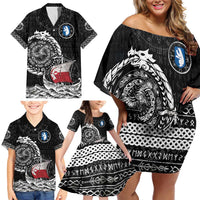 Personalized Viking Greenland Family Matching Off Shoulder Short Dress and Hawaiian Shirt Greenlander Viking Ship