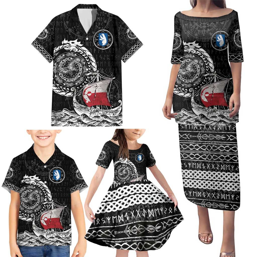 Personalized Viking Greenland Family Matching Puletasi and Hawaiian Shirt Greenlander Viking Ship
