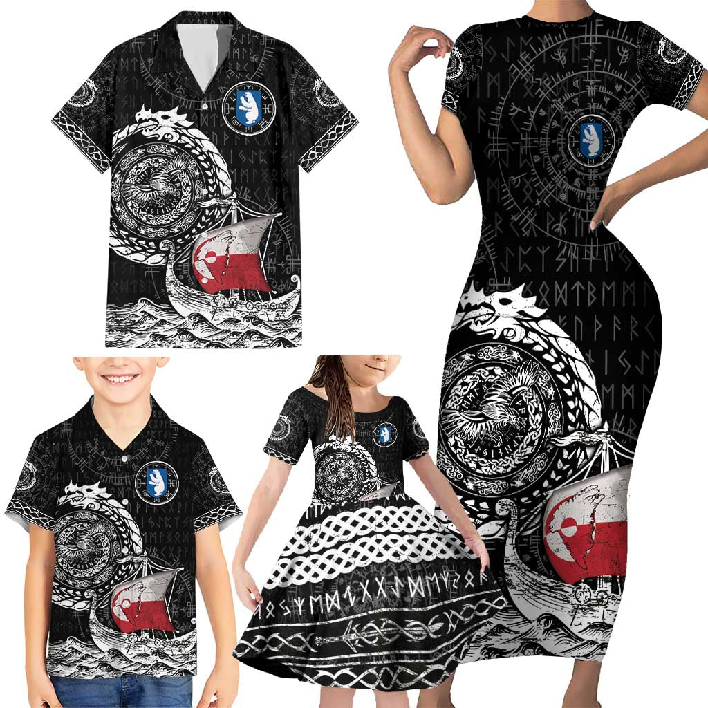 Personalized Viking Greenland Family Matching Short Sleeve Bodycon Dress and Hawaiian Shirt Greenlander Viking Ship