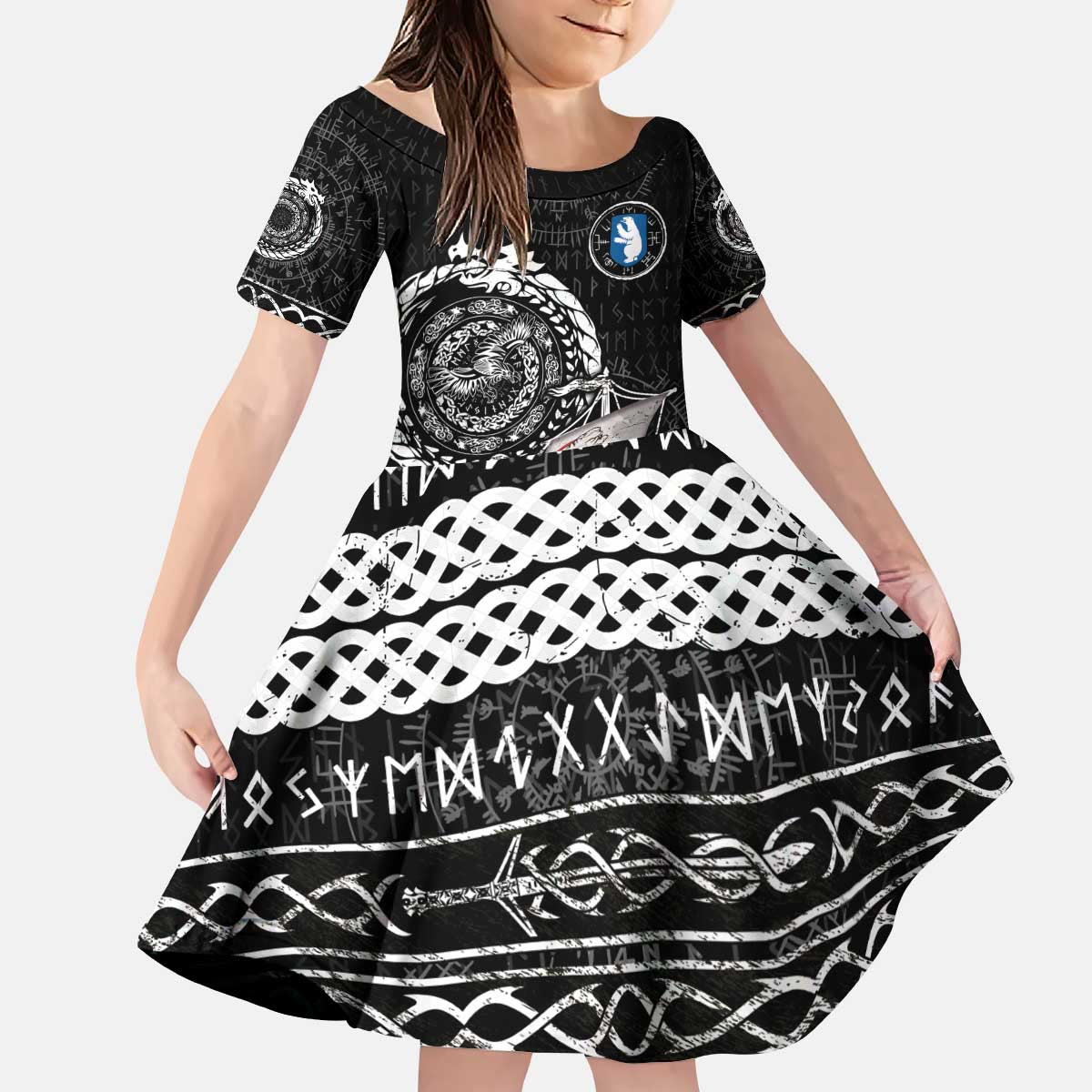 Personalized Viking Greenland Kid Short Sleeve Dress Greenlander Viking Ship