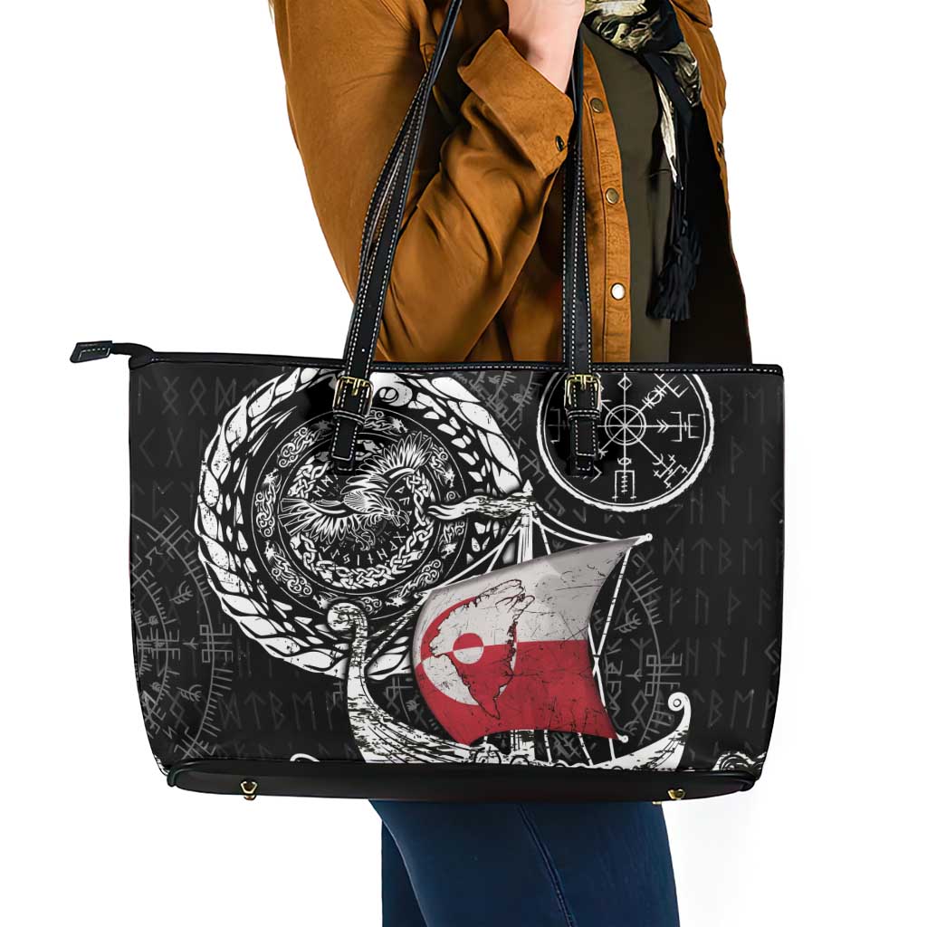 Viking Greenland Leather Tote Bag Greenlander Viking Ship