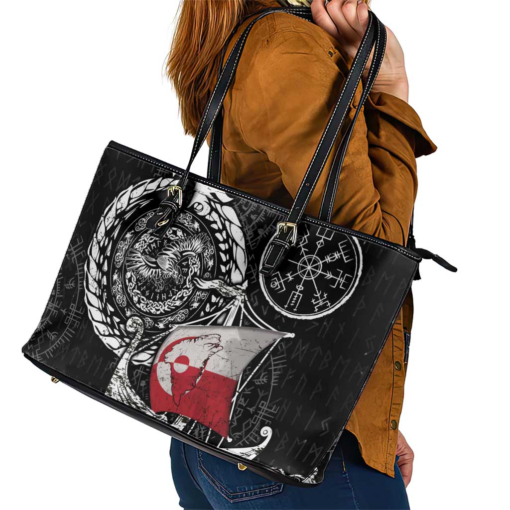 Viking Greenland Leather Tote Bag Greenlander Viking Ship