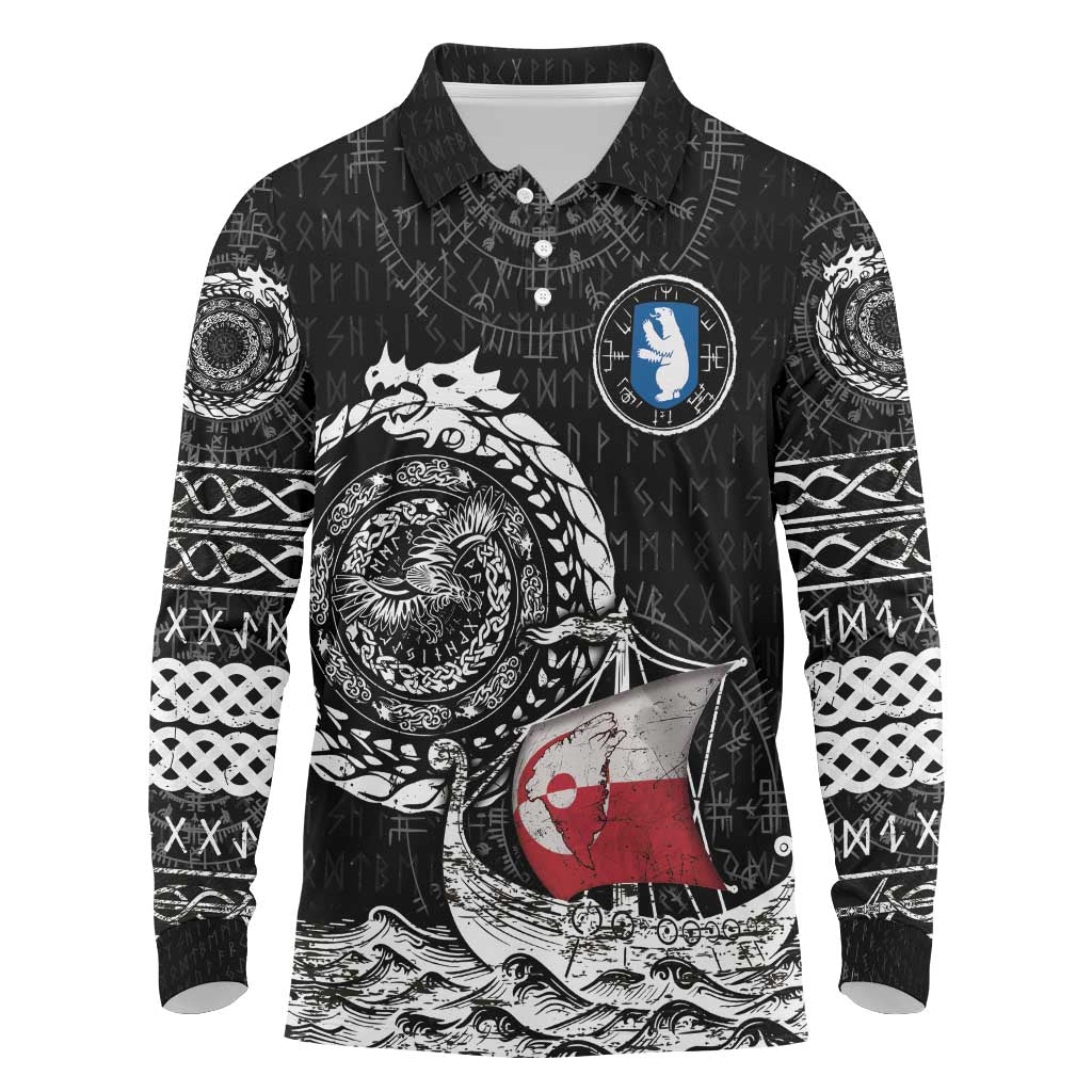 Personalized Viking Greenland Long Sleeve Polo Shirt Greenlander Viking Ship