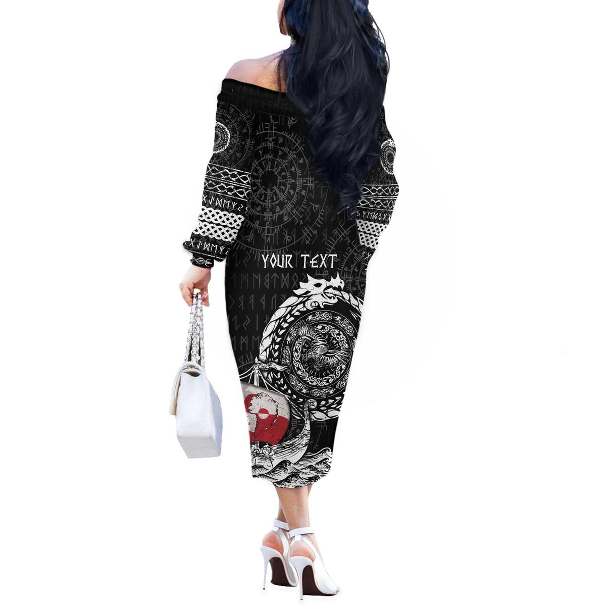 Personalized Viking Greenland Off The Shoulder Long Sleeve Dress Greenlander Viking Ship