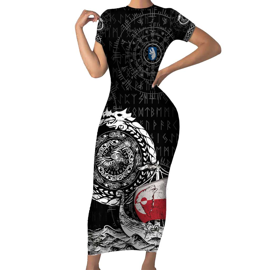 Personalized Viking Greenland Short Sleeve Bodycon Dress Greenlander Viking Ship