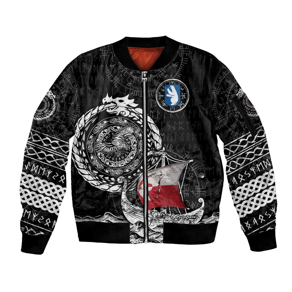 Personalized Viking Greenland Sleeve Zip Bomber Jacket Greenlander Viking Ship