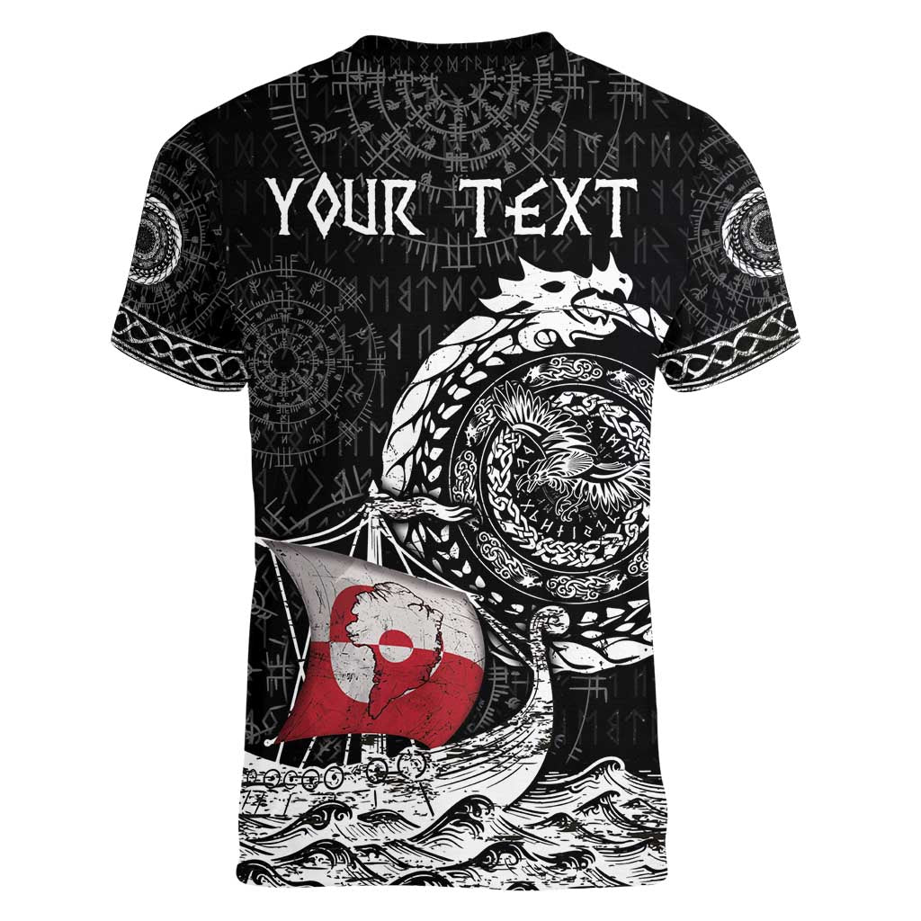 Personalized Viking Greenland Women V-Neck T-Shirt Greenlander Viking Ship