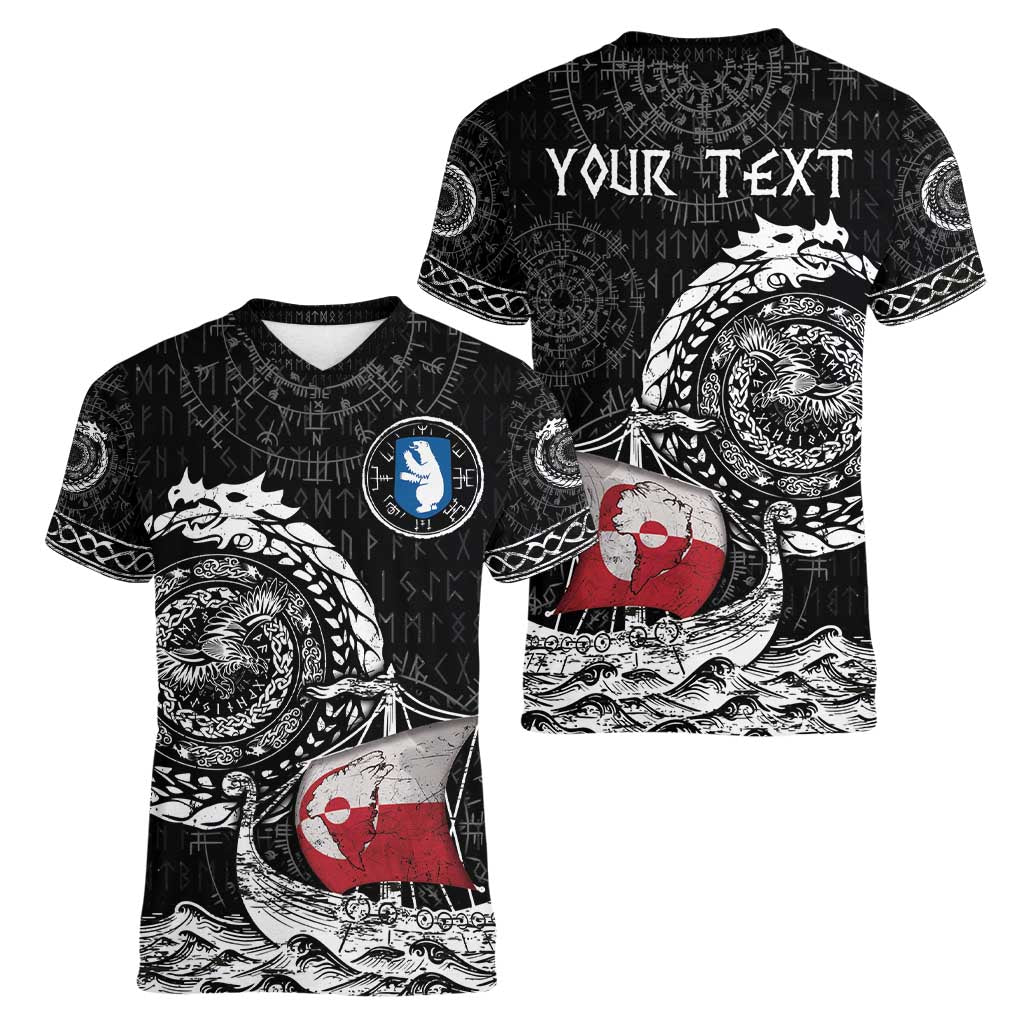 Personalized Viking Greenland Women V-Neck T-Shirt Greenlander Viking Ship