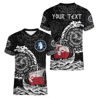 Personalized Viking Greenland Women V-Neck T-Shirt Greenlander Viking Ship