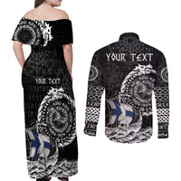 Personalized Viking Finland Couples Matching Off Shoulder Maxi Dress and Long Sleeve Button Shirt Finnish Viking Ship