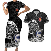 Personalized Viking Finland Couples Matching Short Sleeve Bodycon Dress and Hawaiian Shirt Finnish Viking Ship