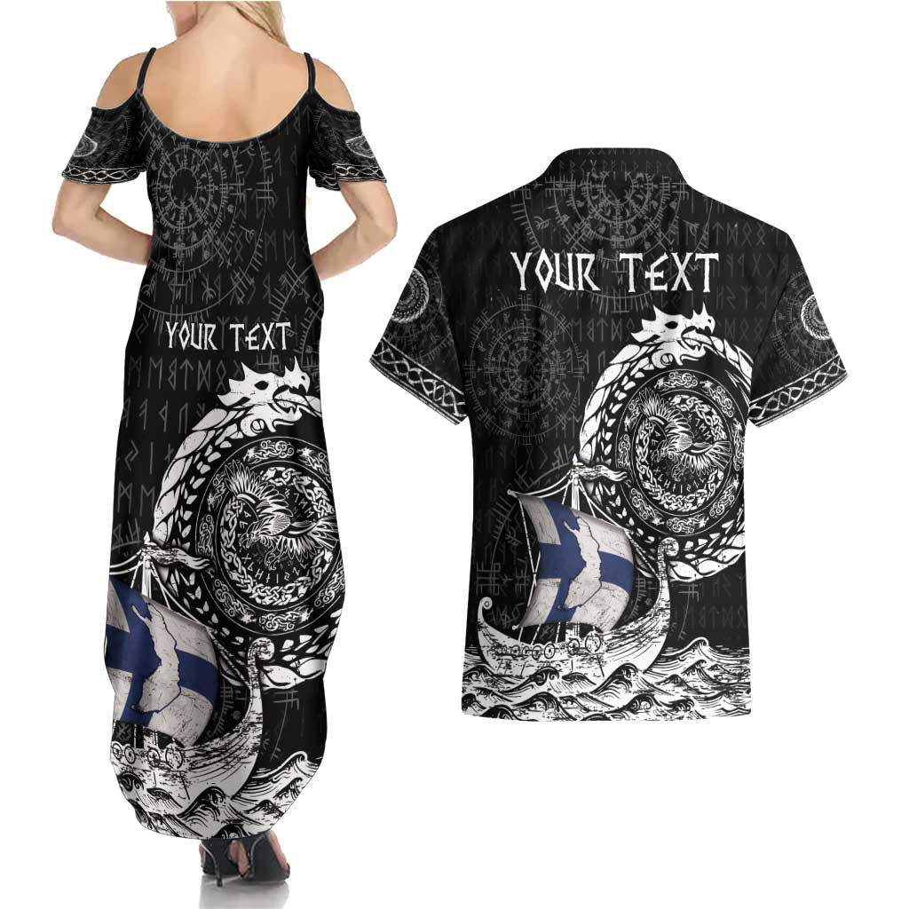 Personalized Viking Finland Couples Matching Summer Maxi Dress and Hawaiian Shirt Finnish Viking Ship