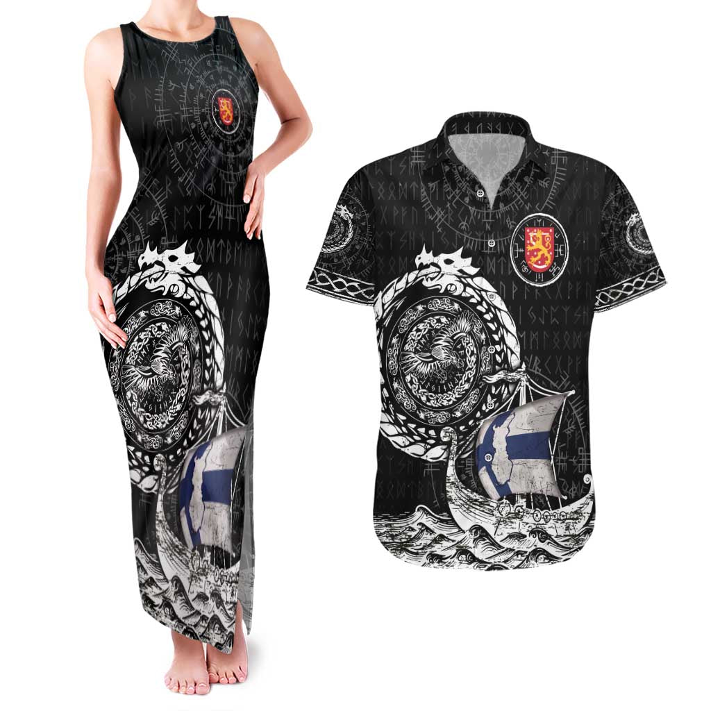 Personalized Viking Finland Couples Matching Tank Maxi Dress and Hawaiian Shirt Finnish Viking Ship