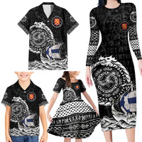 Personalized Viking Finland Family Matching Long Sleeve Bodycon Dress and Hawaiian Shirt Finnish Viking Ship
