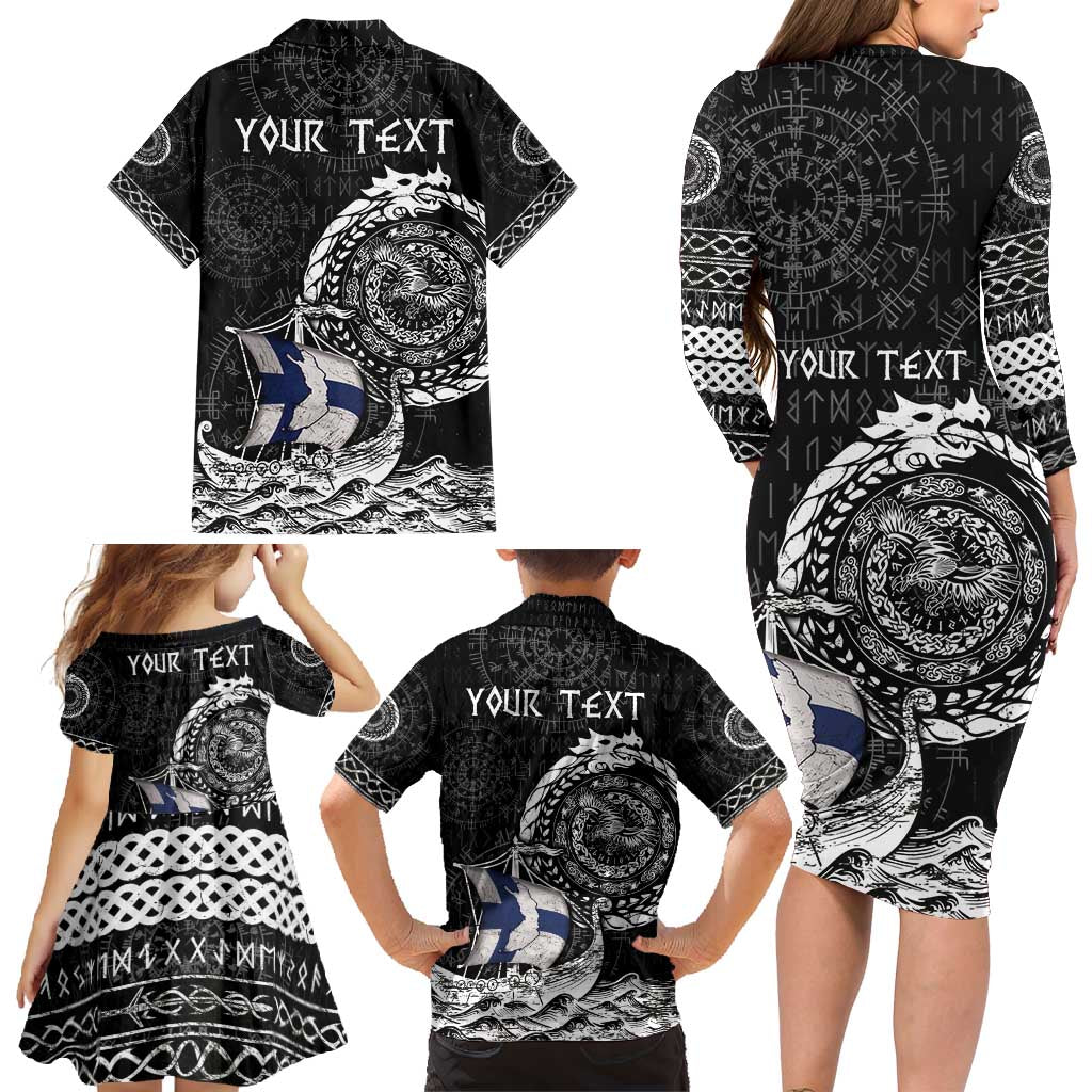 Personalized Viking Finland Family Matching Long Sleeve Bodycon Dress and Hawaiian Shirt Finnish Viking Ship
