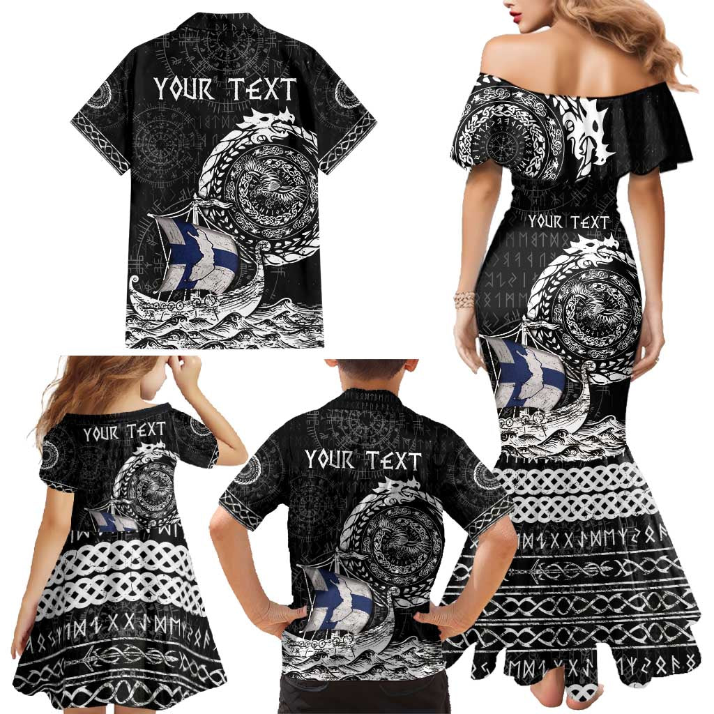 Personalized Viking Finland Family Matching Mermaid Dress and Hawaiian Shirt Finnish Viking Ship