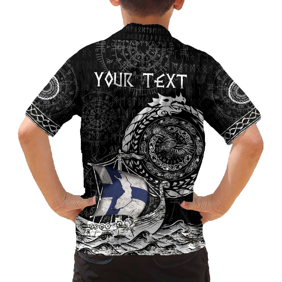 Personalized Viking Finland Family Matching Off The Shoulder Long Sleeve Dress and Hawaiian Shirt Finnish Viking Ship