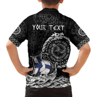 Personalized Viking Finland Family Matching Off The Shoulder Long Sleeve Dress and Hawaiian Shirt Finnish Viking Ship