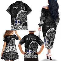 Personalized Viking Finland Family Matching Off The Shoulder Long Sleeve Dress and Hawaiian Shirt Finnish Viking Ship