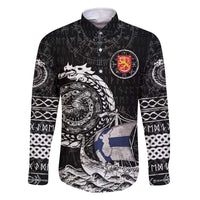 Personalized Viking Finland Family Matching Off The Shoulder Long Sleeve Dress and Hawaiian Shirt Finnish Viking Ship