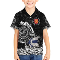 Personalized Viking Finland Family Matching Off The Shoulder Long Sleeve Dress and Hawaiian Shirt Finnish Viking Ship