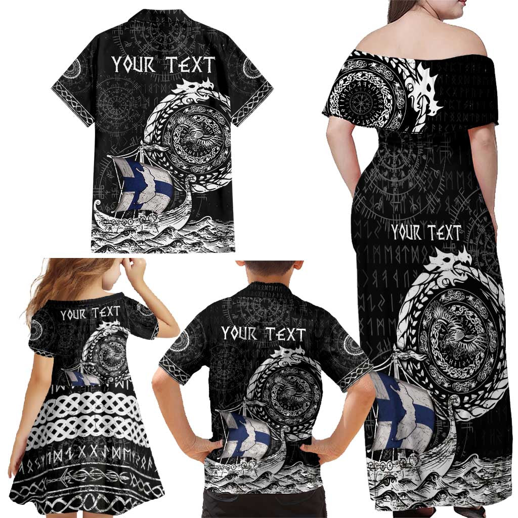 Personalized Viking Finland Family Matching Off Shoulder Maxi Dress and Hawaiian Shirt Finnish Viking Ship