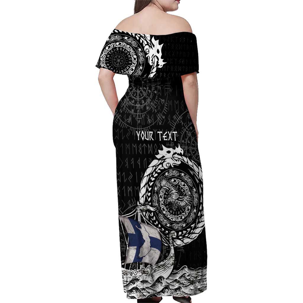 Personalized Viking Finland Family Matching Off Shoulder Maxi Dress and Hawaiian Shirt Finnish Viking Ship