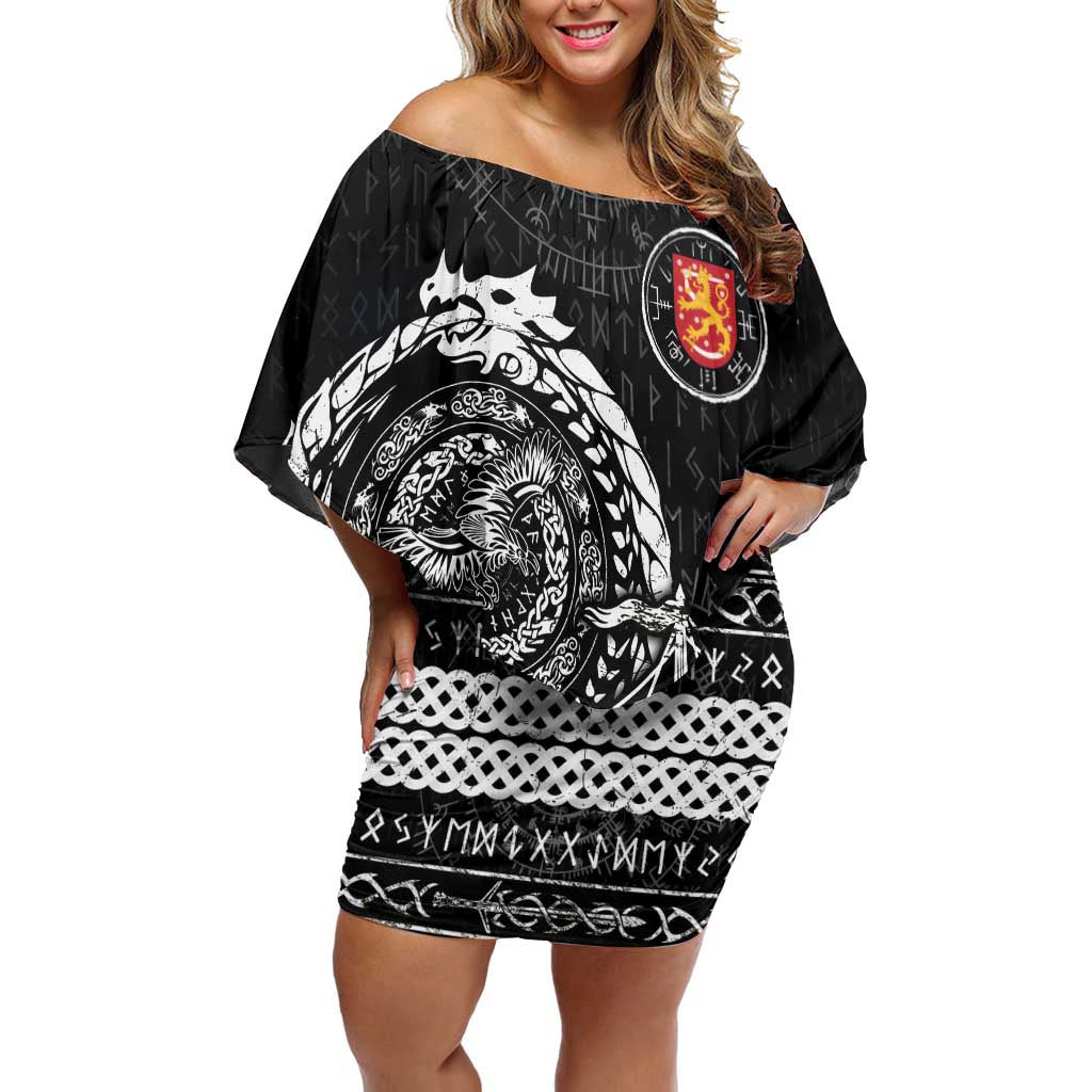 Personalized Viking Finland Family Matching Off Shoulder Short Dress and Hawaiian Shirt Finnish Viking Ship