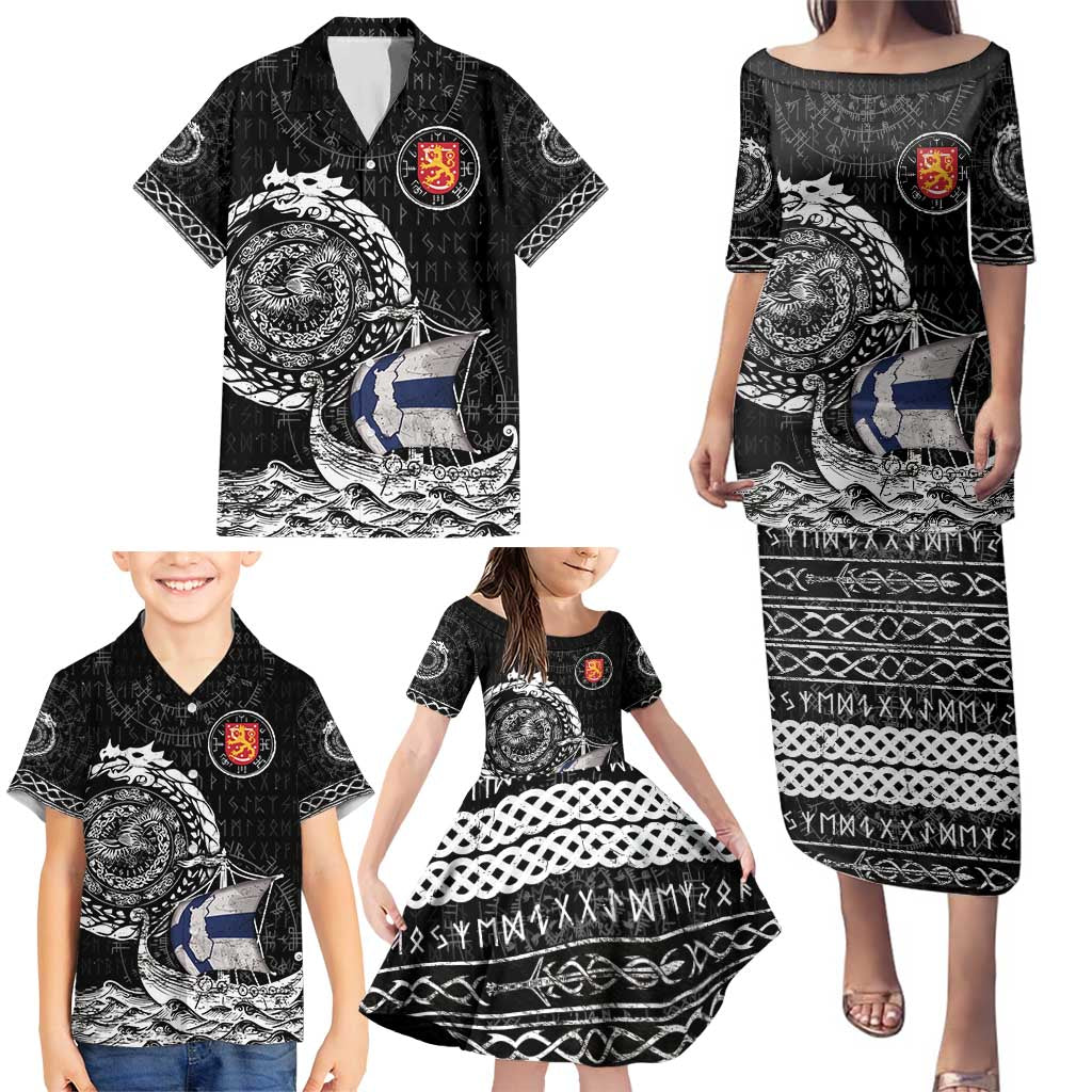Personalized Viking Finland Family Matching Puletasi and Hawaiian Shirt Finnish Viking Ship