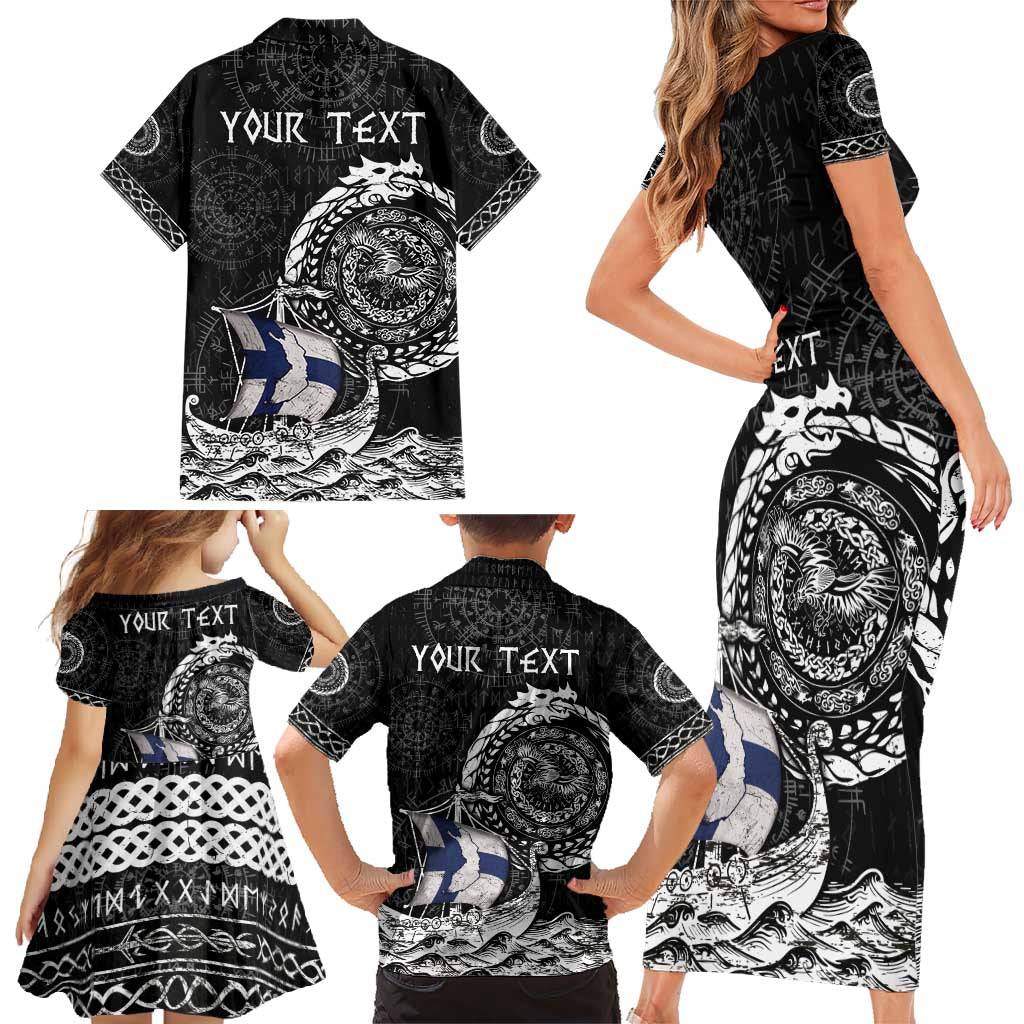 Personalized Viking Finland Family Matching Short Sleeve Bodycon Dress and Hawaiian Shirt Finnish Viking Ship