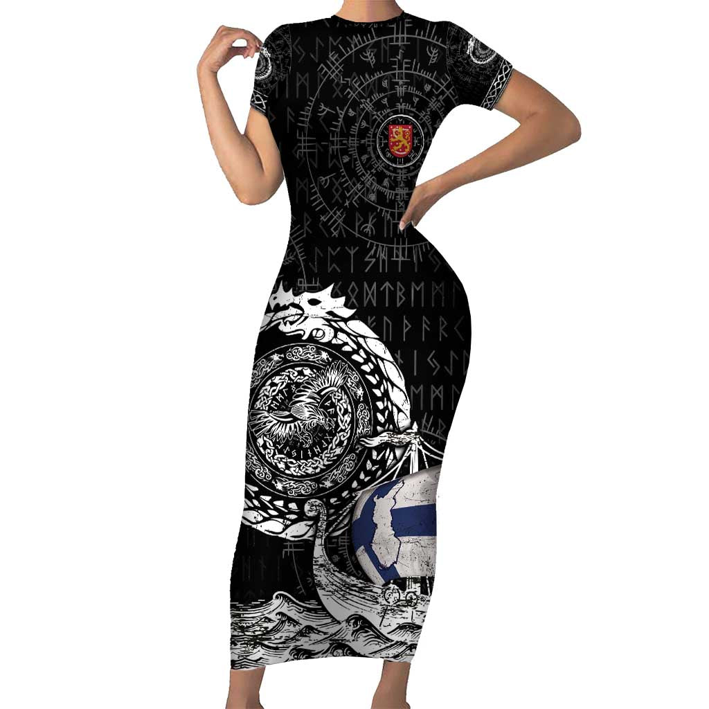 Personalized Viking Finland Family Matching Short Sleeve Bodycon Dress and Hawaiian Shirt Finnish Viking Ship