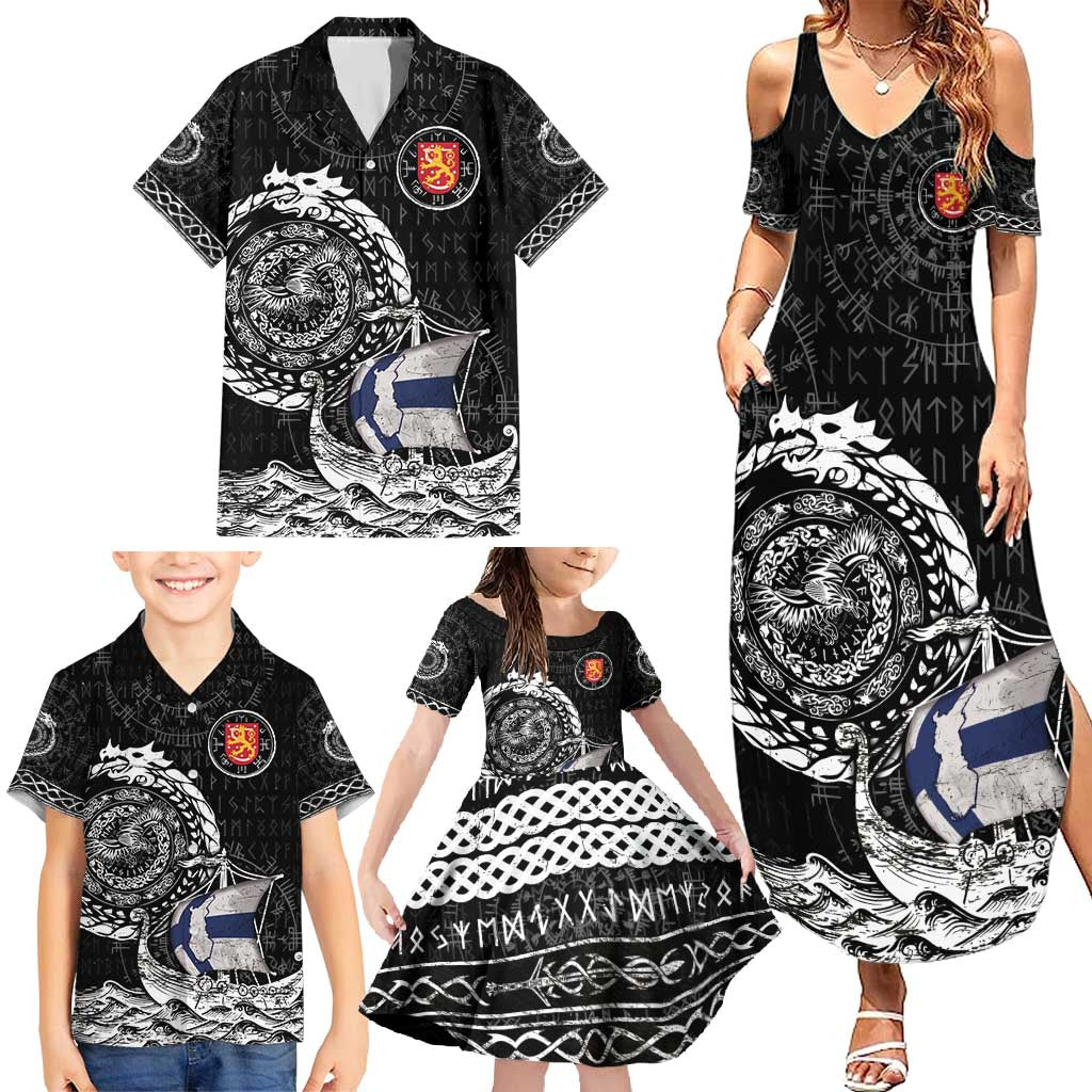 Personalized Viking Finland Family Matching Summer Maxi Dress and Hawaiian Shirt Finnish Viking Ship