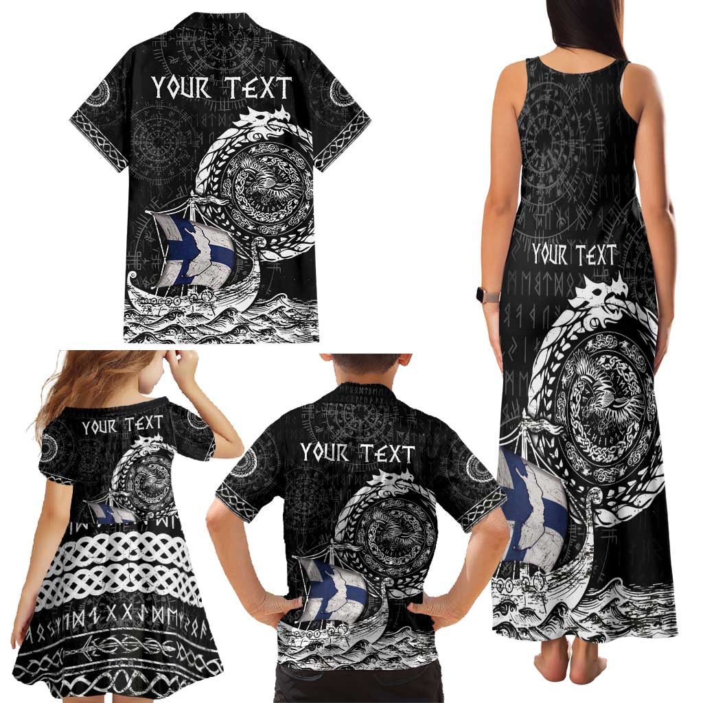 Personalized Viking Finland Family Matching Tank Maxi Dress and Hawaiian Shirt Finnish Viking Ship