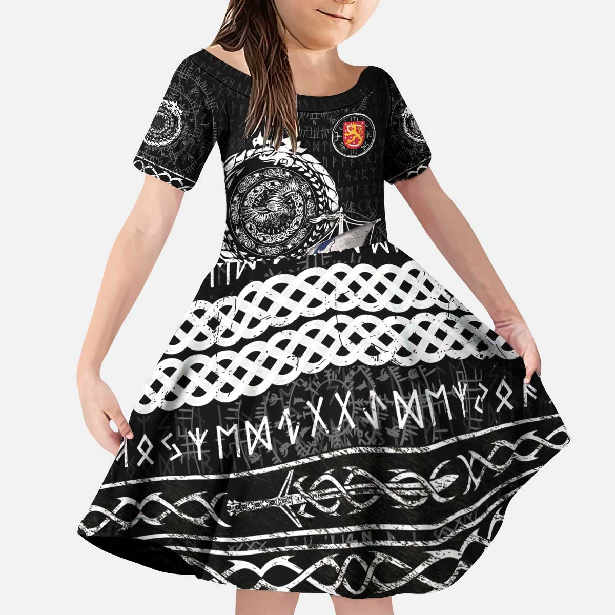 Personalized Viking Finland Kid Short Sleeve Dress Finnish Viking Ship