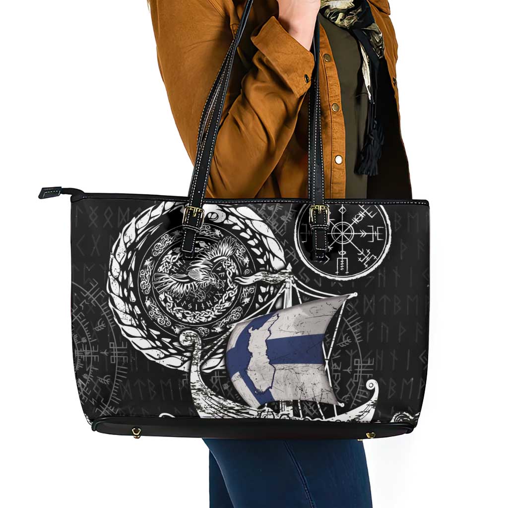 Viking Finland Leather Tote Bag Finnish Viking Ship