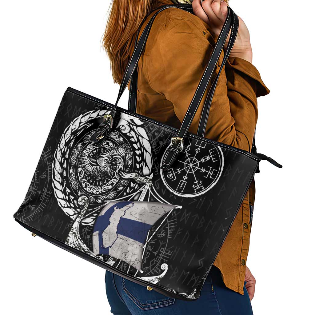 Viking Finland Leather Tote Bag Finnish Viking Ship
