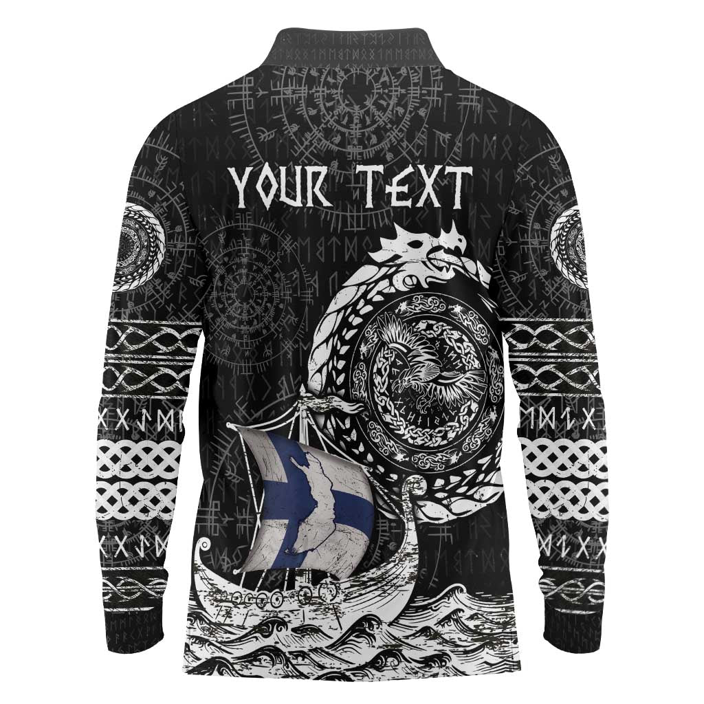 Personalized Viking Finland Long Sleeve Polo Shirt Finnish Viking Ship