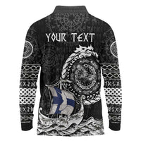 Personalized Viking Finland Long Sleeve Polo Shirt Finnish Viking Ship