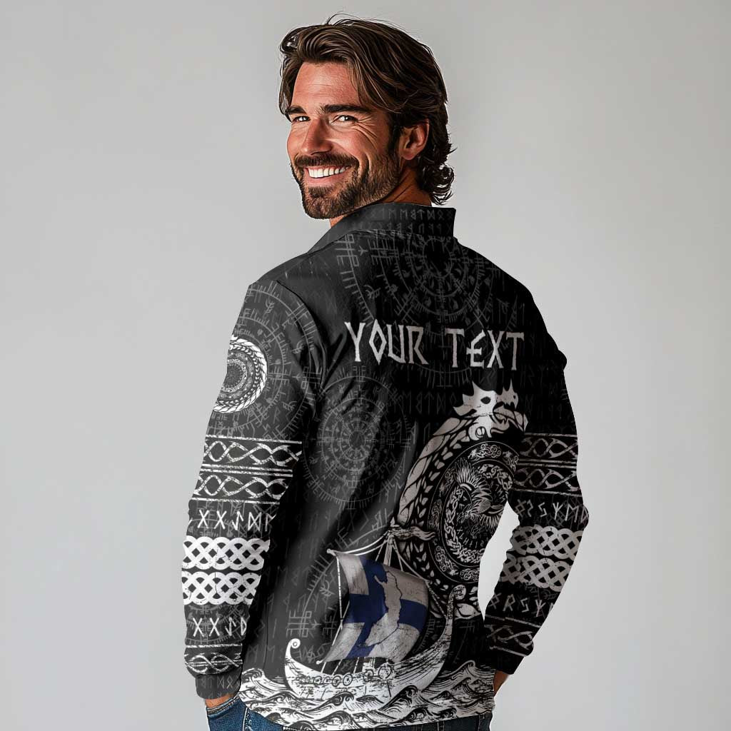 Personalized Viking Finland Long Sleeve Polo Shirt Finnish Viking Ship
