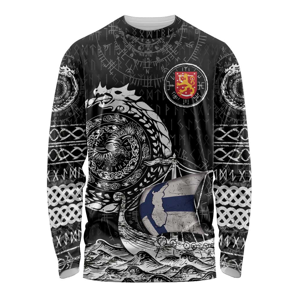 Personalized Viking Finland Long Sleeve Shirt Finnish Viking Ship