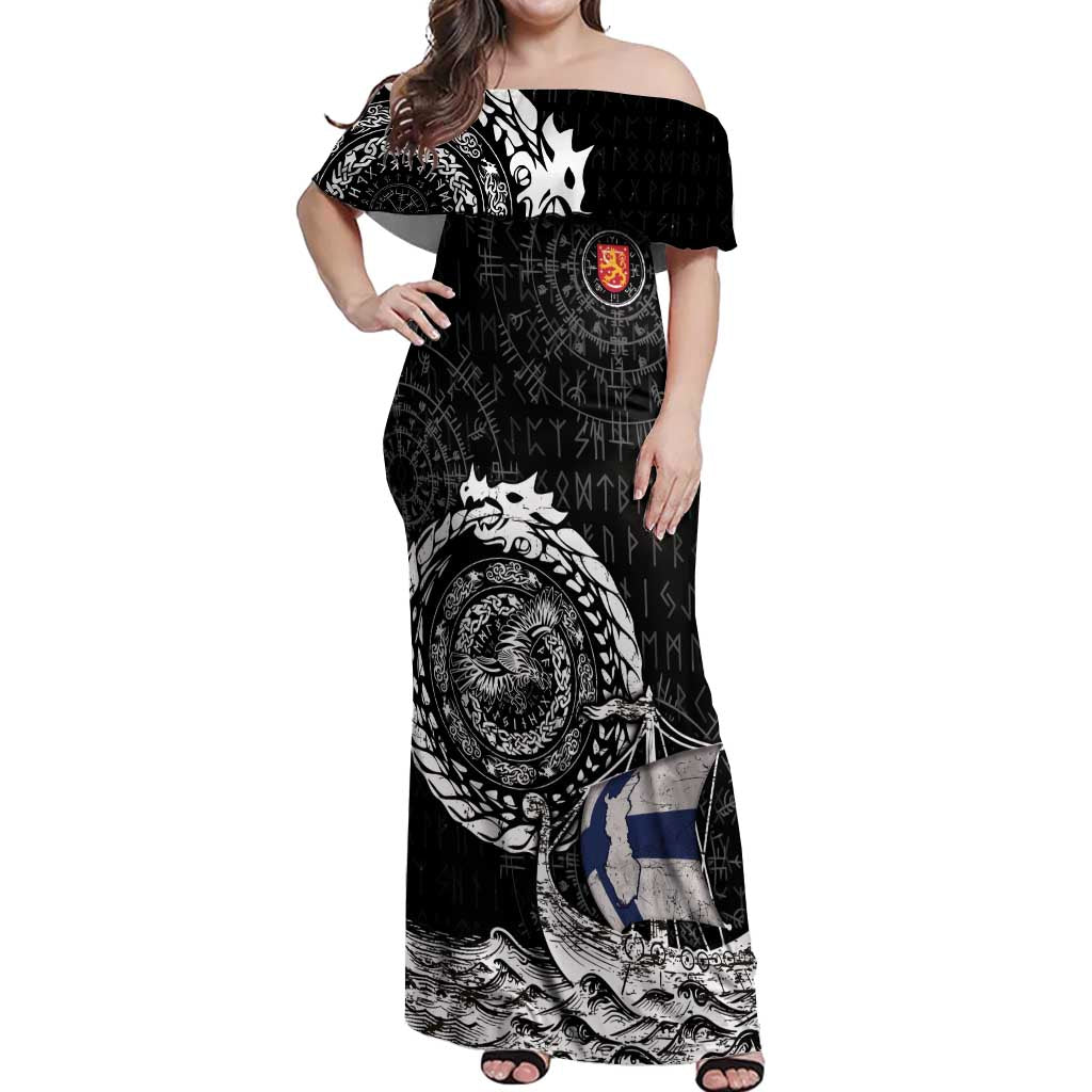 Personalized Viking Finland Off Shoulder Maxi Dress Finnish Viking Ship