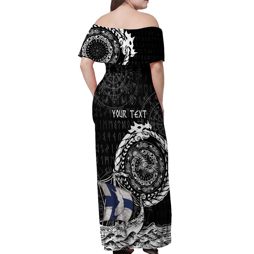 Personalized Viking Finland Off Shoulder Maxi Dress Finnish Viking Ship