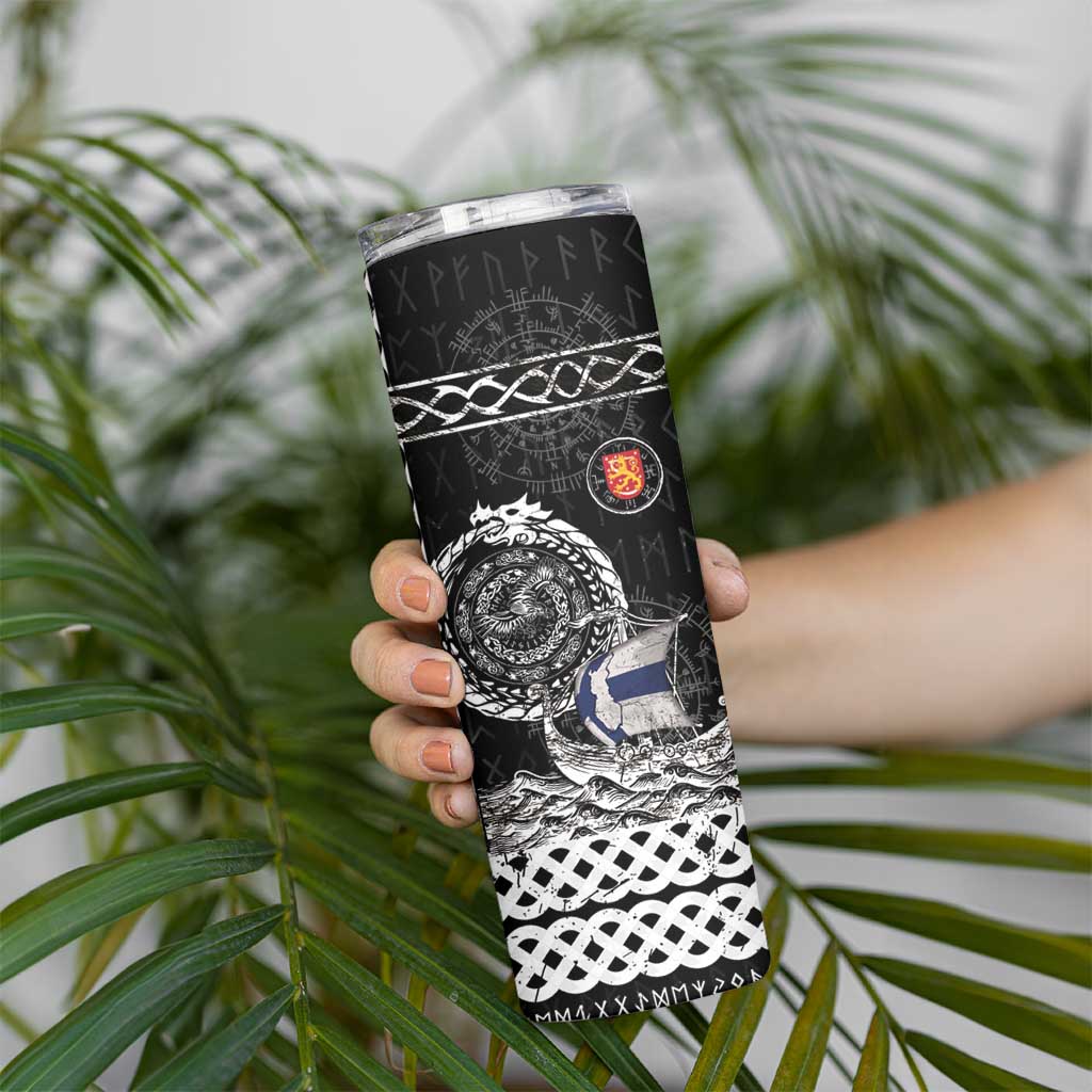 Personalized Viking Finland Skinny Tumbler Finnish Viking Ship