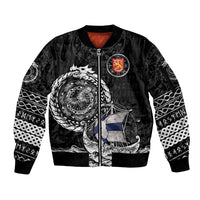 Personalized Viking Finland Sleeve Zip Bomber Jacket Finnish Viking Ship