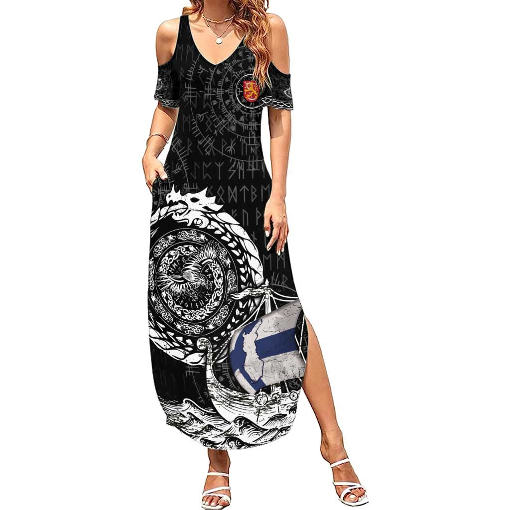 Personalized Viking Finland Summer Maxi Dress Finnish Viking Ship