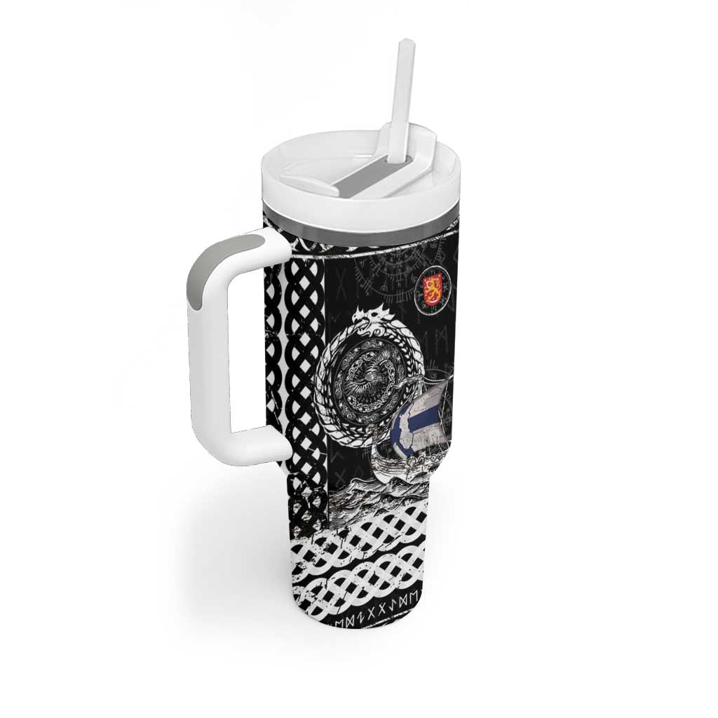 Personalized Viking Finland Tumbler With Handle Finnish Viking Ship