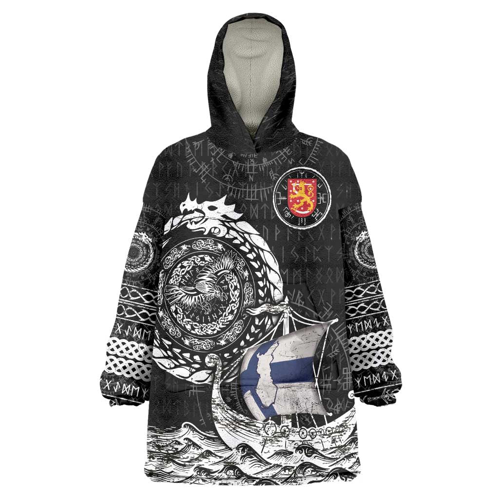 Personalized Viking Finland Wearable Blanket Hoodie Finnish Viking Ship