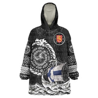Personalized Viking Finland Wearable Blanket Hoodie Finnish Viking Ship